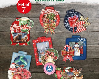 Christmas Window Pockets, Cards, Christmas Junk Journal Kit, Printable, Loaded Christmas Tags, Folio, Gift, December Daily, Tab Folder, Gift