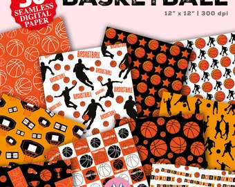 Carta digitale senza soluzione di continuità per il basket, sfondo per il basket, carta per album di ritagli per il basket, carta per feste di basket, download immediato