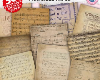 Vintage Music Pages Bundle - Musical Notes Old Music Sheets - Gothic Style Shabby Chic Junk Journal Pages - Digital Print Journaling Papers