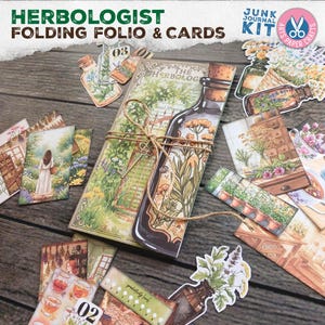 Junk Journal, Vouwfolio, Folio Herbologist, Kruidendagboekpagina's, Foliomap botanicus, Knutselpakketproject, Folioblad Botanicus, Folioblad Botanische Kunst