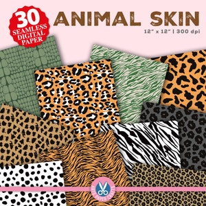 Carte digitali con pelle di animale - Sfondo safari - Motivo senza soluzione di continuità con stampa animale - Download immediato - Carta per album di ritagli con animali - Uso commerciale