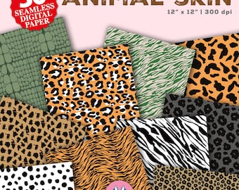 Animal Skin Digital Papers - Safari Background - Animal Print Seamless Pattern - Instant Download - Animals Scrapbook Paper - Commercial Use