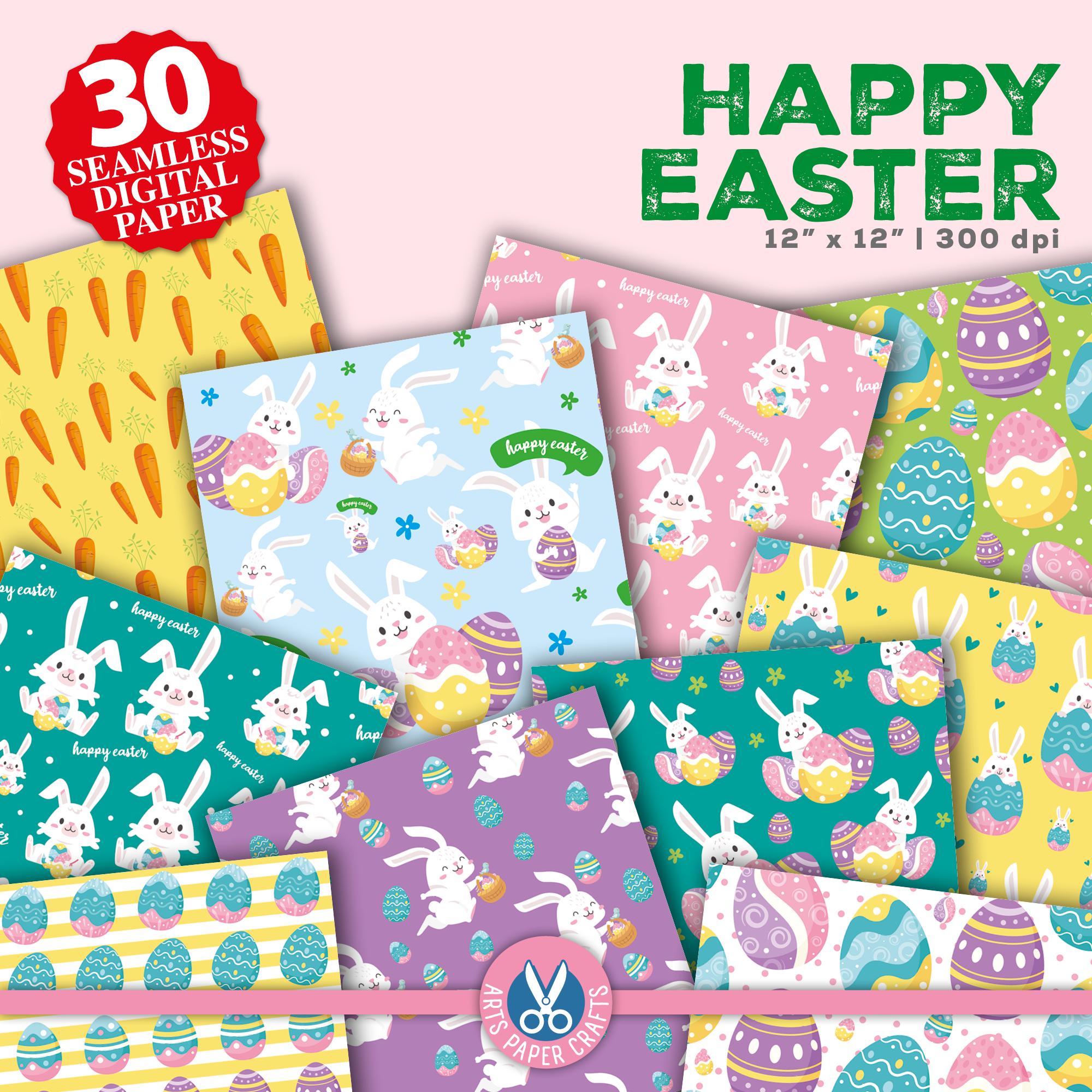 Happy Easter Seamless Digital Paper - Egg Bunny Background - Easter ...