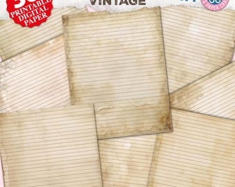 Printable Lined Journal Pages, Digital Vintage Papers, Ephemera Pack, Digital Download, Neutral Dyed, Ephemera, Old Papers, Striped Paper