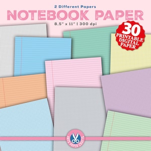 Quaderno di carta digitale - Sfondo del quaderno - Righe - Paesaggio - Pagine a quadri a righe Carta per scrapbooking - Colori pastello - Pagine del diario