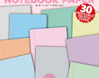 Notebook Digital Paper - Notebook Background - Ruled - Landscape - Lined Plaid Pages Scrapbook Paper - Pastel Colors - Journal Pages