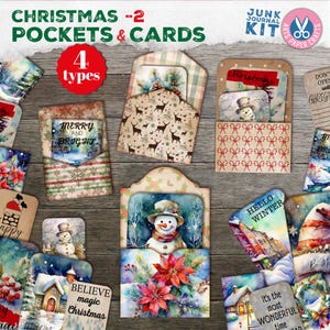 Kerstzakken en -kaarten - 2 - printables kerstafvaljournaal - digitaal papier kerst - vintage zak - voorraad junkjournalen - folio