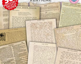 Tea Stained, Coffee Stained, Old Paper Texture, Book Pages, Printable Paper, Journal Pages, Junk Journal Ephemera Collage Sheet, Vintage