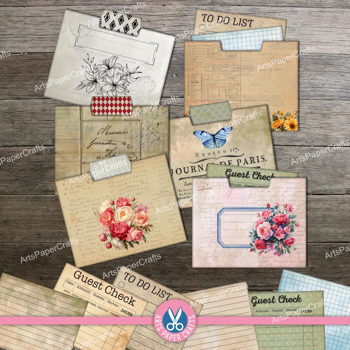 Mini File Folders, Rose, Junk Journal Kit, Shabby, Ephemera, Paper ...