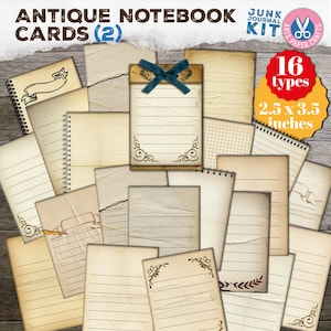 16 antieke notitiekaarten, ATC, gelinieerde kaarten, benodigdheden voor ongewenste tijdschriften, Ephemera-kit, plakboek, papier, afdrukbaar, neutraal, vintage, briefkaart