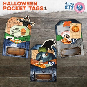 Bolsos para cartões de Halloween, etiquetas carregadas, kit de diário de lixo, fantasma, ideias, presente, cartão de biblioteca, para impressão, download digital, etiquetas de bolso, lobisomem