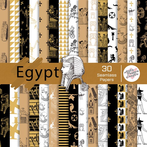 Ancient Egypt Digital Paper Sets - Hieroglyph Theme Party - Ancient Egypt Background - Seamless Pattern - Instant Download