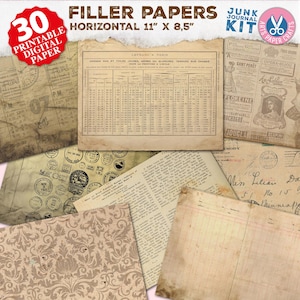 Horizontal Junk Journal Filler Papers - Old Paper Texture - Vintage - Neutral Coffee Dyed Printable - Digital Download - Junk Journal Pages