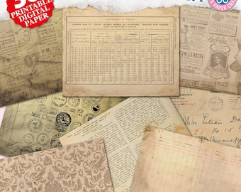 Horizontal Junk Journal Filler Papers - Old Paper Texture - Vintage - Neutral Coffee Dyed Printable - Digital Download - Junk Journal Pages