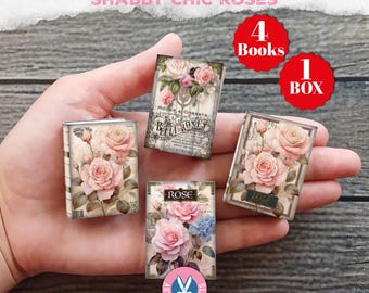 Rosminiböcker, Ask, Bok, Miniatyr, Blommor, Shabby chic-rosor, Förvaring, Skräpjournal, Utskrivbar, Digital nedladdning, Blommor, Gåva