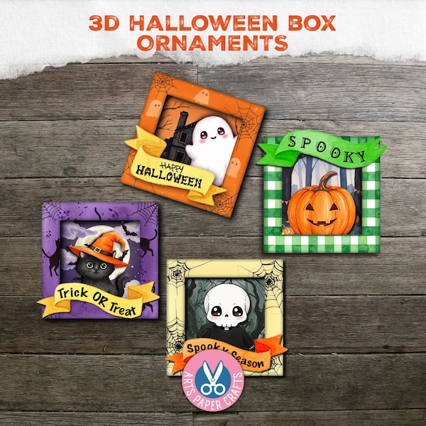 3D Halloween Shadow Box, Ornaments, Craft, Decoration, DIY, Party Boxes, Junk Journal, Pumpkin, Cat Ghost for Halloween, Digital