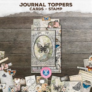 Junk Journal, Journal Toppers, Butterfly, Tab Folder, Folio, Vintage, Pocket Tags, Digital Download, Printable, Fussy Cuts, Stamp, Ticket