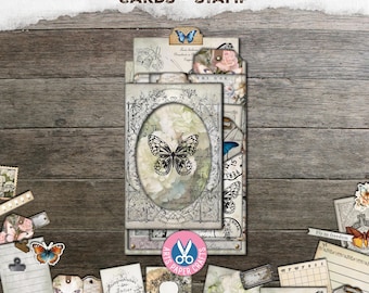 Junk Journal, Journal Toppers, Vlinder, Tabmap, Folio, Vintage, Zaklabels, Digitale download, Printbaar, Uitgesneden, Stempel, Ticket