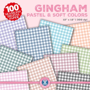 Set di carta digitale Gingham Pastel & Soft Colors - Sfondo colori pastello - Motivo Gingham senza soluzione di continuità - Carta per scrapbooking Gingham