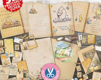Winnie The Pooh, Scrapbook Kit, Junk Journal Kit, Little Boy, Baby Girl Child, Children's Papers, Printable Digital Download, Embellishments