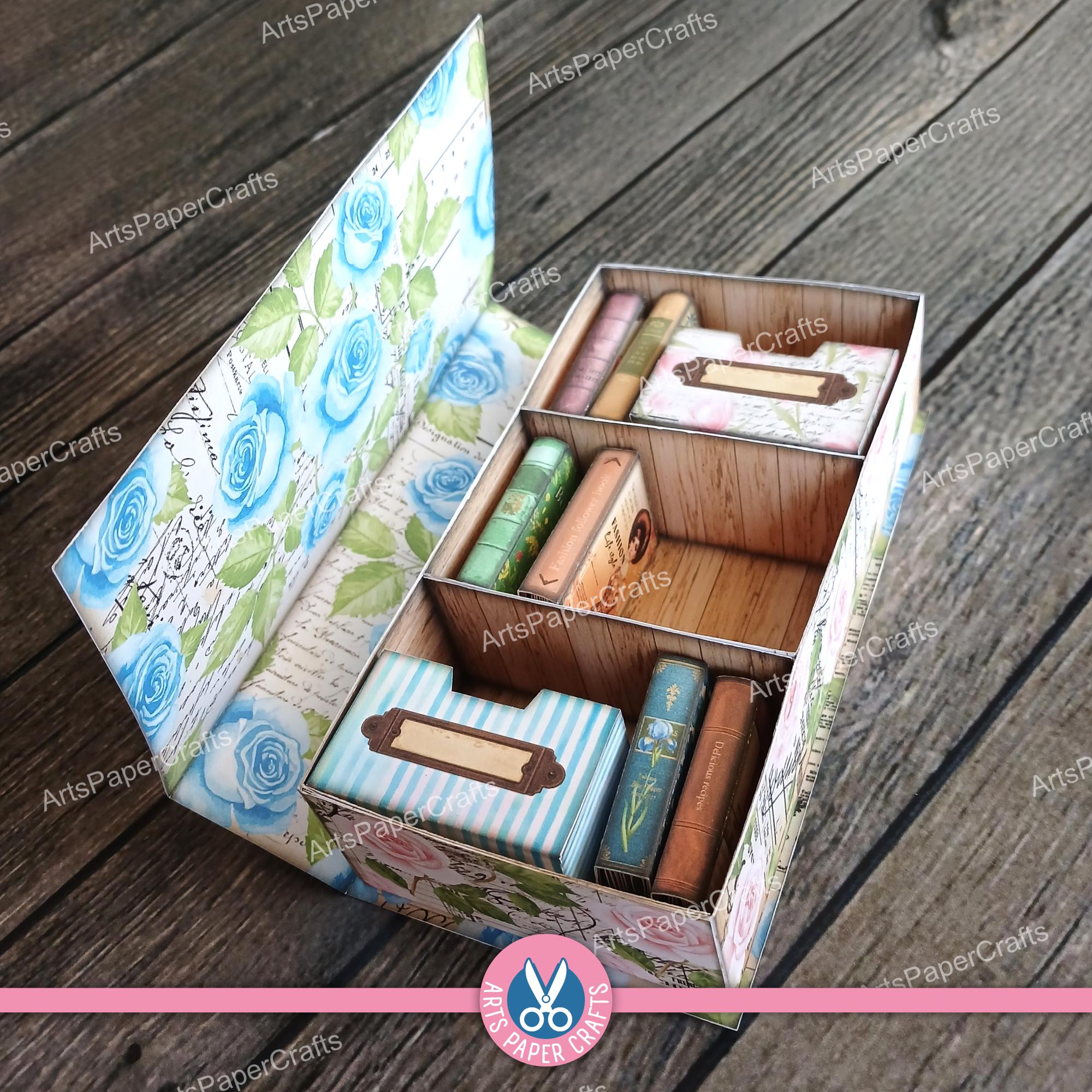 Bookshelf, Bookcase, Junk Journal Kit, Roses, Miniature, Secret Cabinet ...