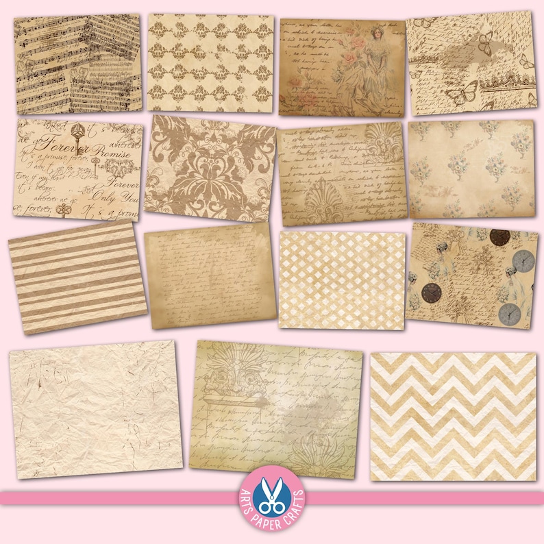 Vintage Horizontal Junk Journal Filler Papers - Vintage - Neutral ...