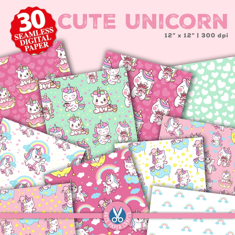Cute Unicorn Seamless Digital Paper - Cute Unicorn Background - Unicorn ...