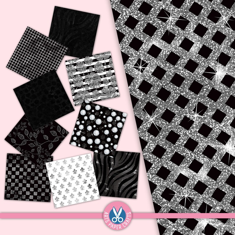 Glam Black Digital Papers, Glitter Diamond Background, Seamless Pattern ...