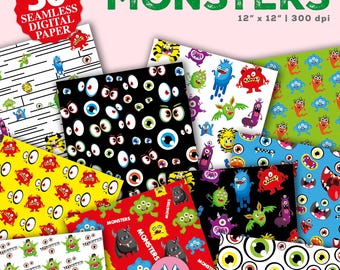 Monsters Seamless Pattern - Monsters Background - Monsters Scrapbook Papers - Monsters Digital Papers - Instant Download - Commercial Use