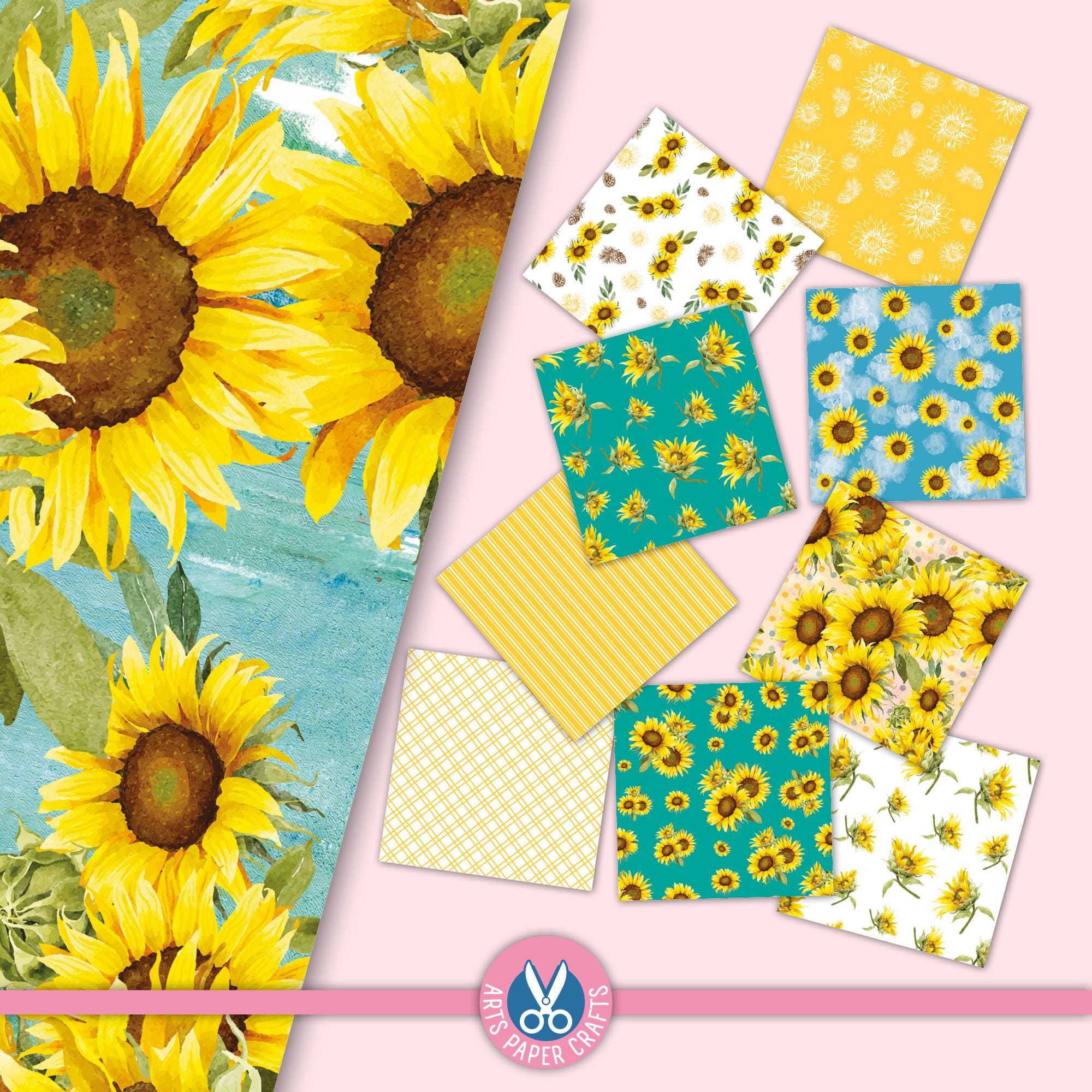 Sunflower Seamless Digital Paper - Sunflower Pattern Background ...