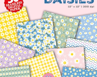 Daisies Digital Papers Set - Daisies Background - Daisy Seamless Pattern - Instant Download - Scrapbook Paper - Floral Junk Journal Kit