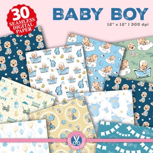 Babyjongen naadloos digitaal papier - achtergronden kleine babyjongen - babyjongen scrapbooking - papieren babyshowerfeest - direct downloaden