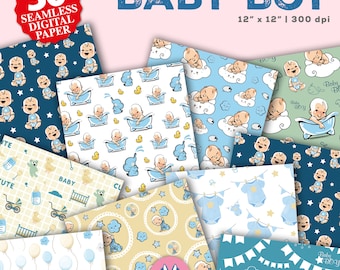 Carta digitale per neonati, scrapbooking, carta per baby shower, download immediato, sfondi per bambini, motivi senza soluzione di continuità, uso commerciale