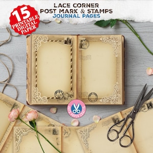 Faded Lace, Blank, Journal Pages, Post Marks, Junk Journal, Stamp, Printable, Digital, Ephemera, Vintage, Download, Old Stained Paper