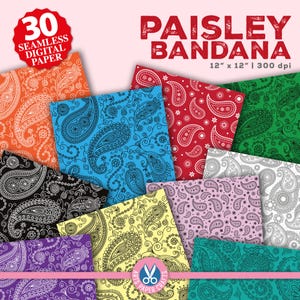 Paisley Bandana Digital Papers Set - Paisley Background - Paisley Bandana Seamless Pattern - Instant Download - Paisley Bandana Paper