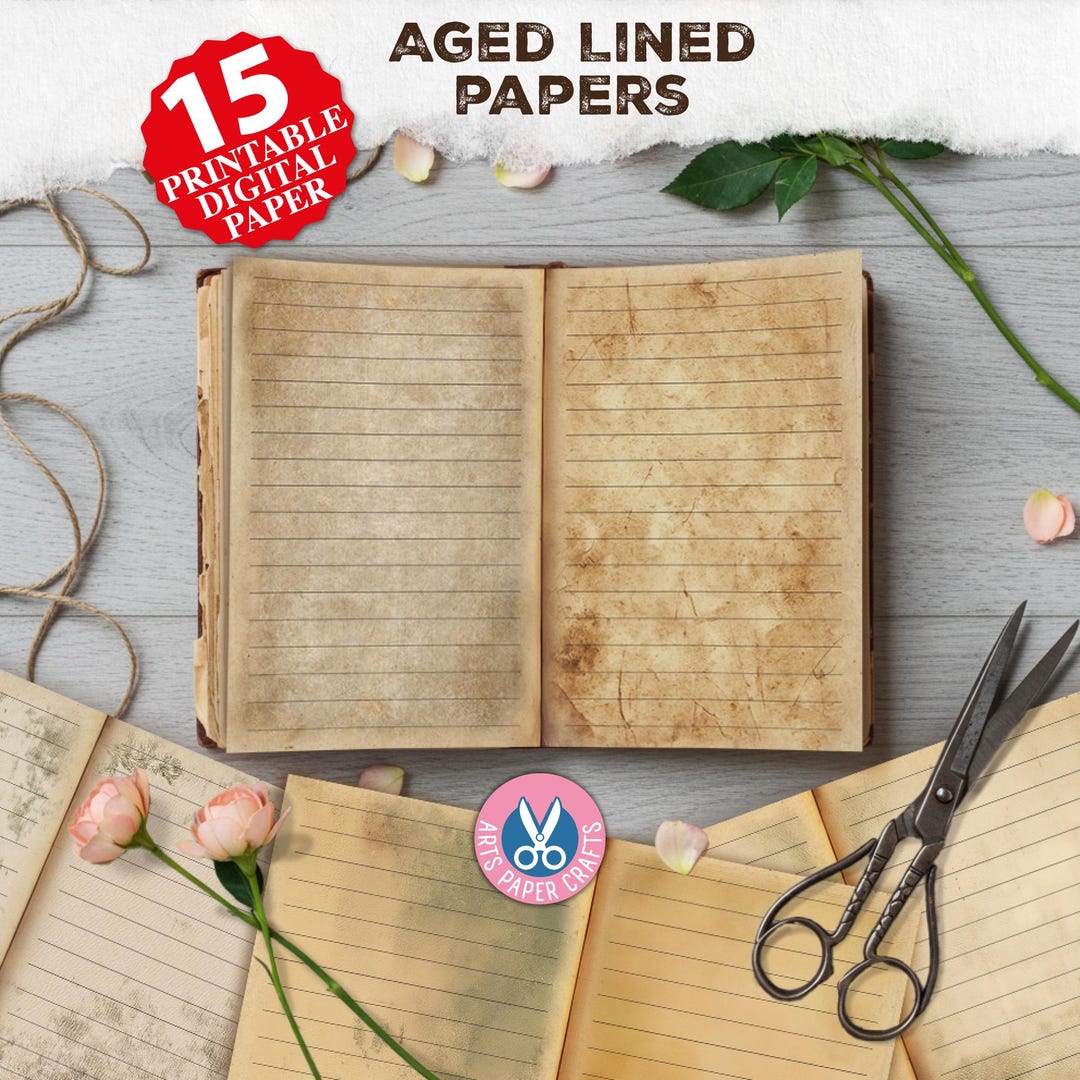 Aged Lined Papers, Journal Pages, Junk Journal, Neutral, Printable ...