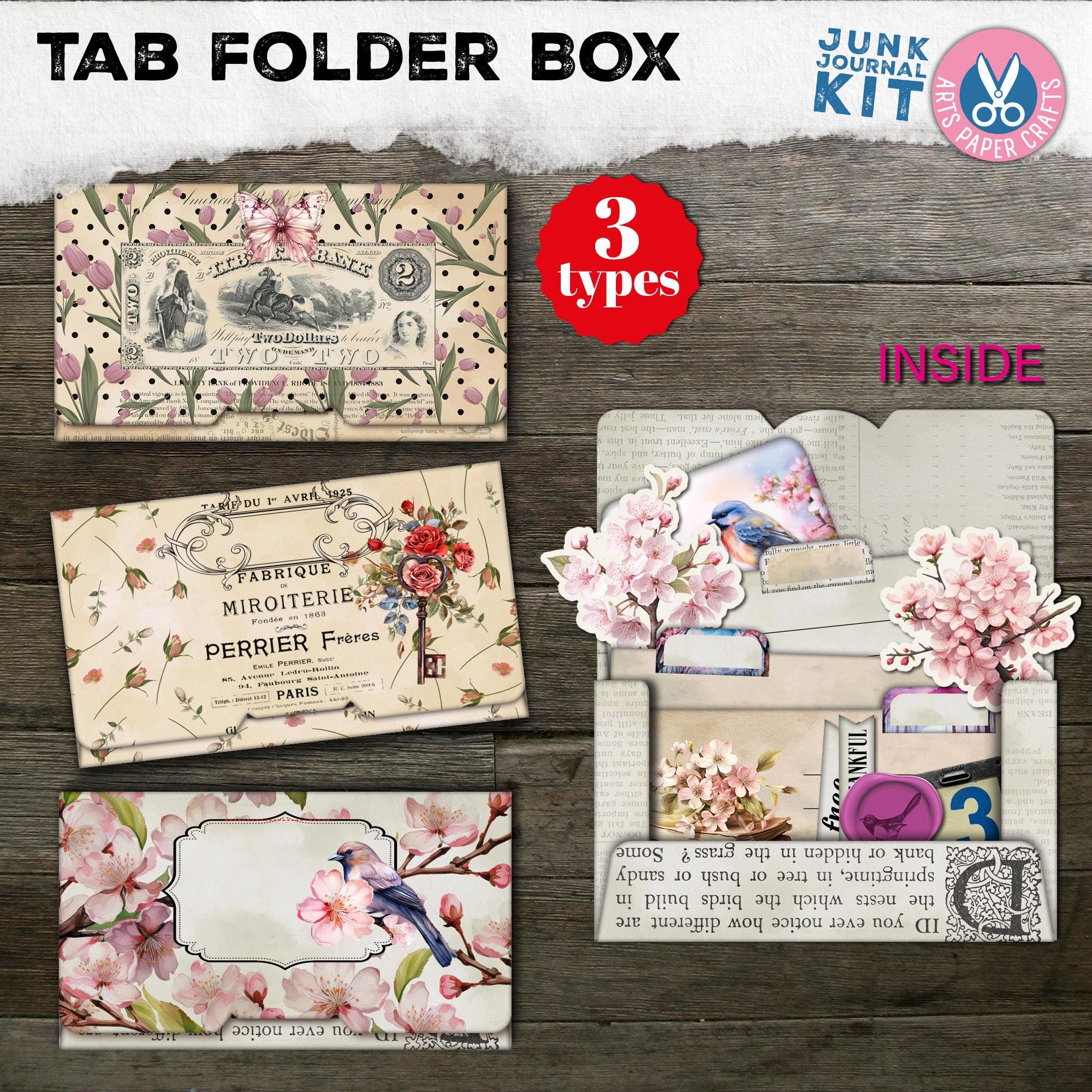 Tab Folder, Junk Journal Box, Storage, Gift Box, Put A Junk Journal In, DIY, To Mail, Card Box, Digital Kit, Download, Printable File Pocket