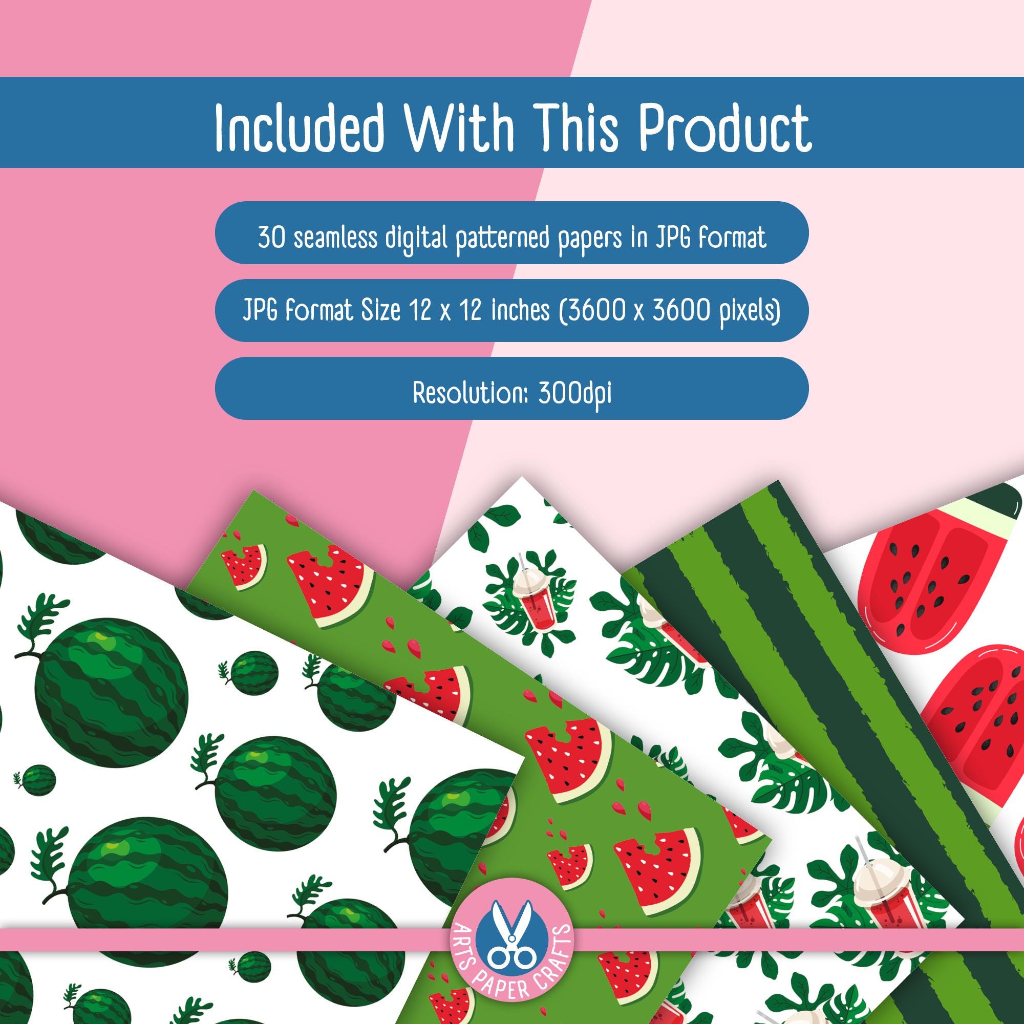 Watermelon Patterned Paper Watermelon Summer 30 Pattern Paper - Summer Party Paper - Red Green ...