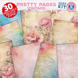 Pretty Papers Junk Journal Page - Papel decorativo - Papel digital - 8,5 x 11" - Kit Junk Journal - Papel para diário para impressão - Papel vintage