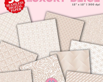 Luxury Beige Digital Papers - Champagne Damask Background - Shabby Chic Seamless Paper - Art Deco - Luxury Scrapbook Paper - Commercial Use