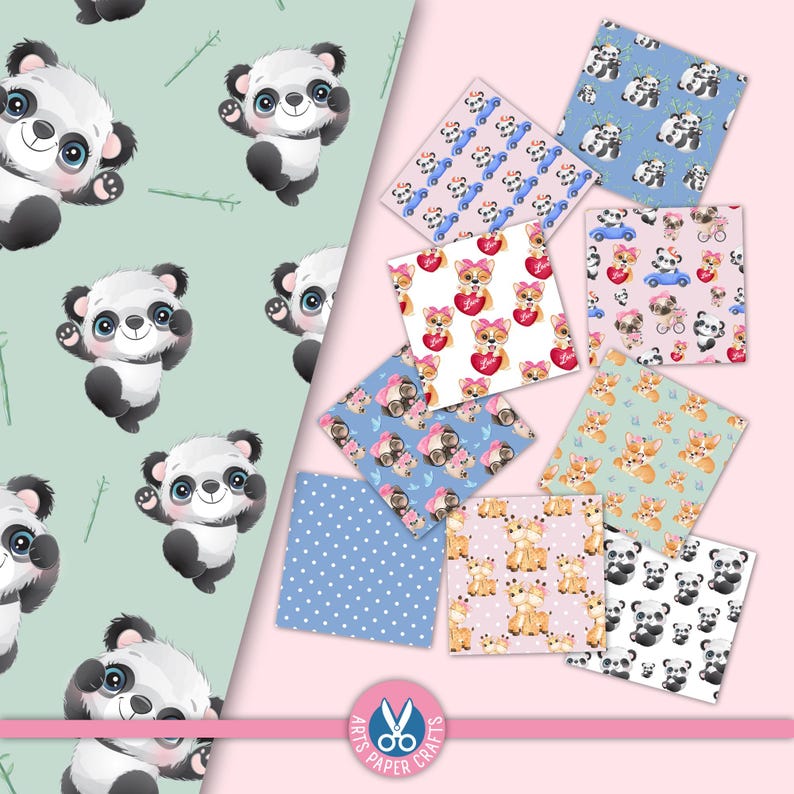 Cute Panda & Friends Digital Paper - Cute Panda Theme Party - Cute ...