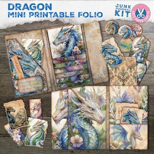 Kit de mini folio imprimible de dragón - Diario digital imprimible de Dragon Junk - Manualidades de dragón - Álbum de recortes - Mini folio - Etiquetas - Efímeras
