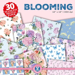 Blooming Digital Paper Sets - Flower Theme Party - Floral Background - Seamless Pattern - Instant Download - Flower Floral Scrapbook Papers