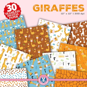 Set di documenti digitali giraffe - Sfondo giraffa - Modello senza cuciture giraffa - Download istantaneo - Carta per album con animali