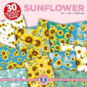 Sunflower Seamless Digital Paper - Sunflower Pattern Background - Flower Scrapbooking Ephemera - Sunflower Party Paper - Commercial Use