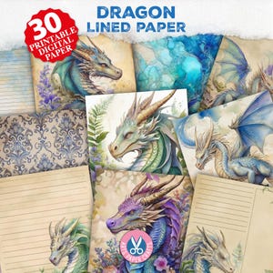 Lined Dragon Junk Journal Kit, Vintage Journal Papers, Fantasy, Scrapbook, Collage Sheet, Ephemera, Printable, Gift, Digital Download,