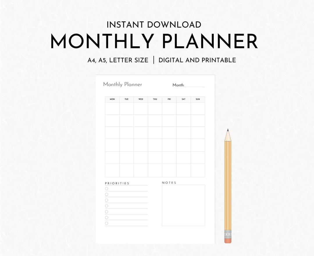 Monthly Planner Printable, Monthly Priorities, Productivity Planner ...