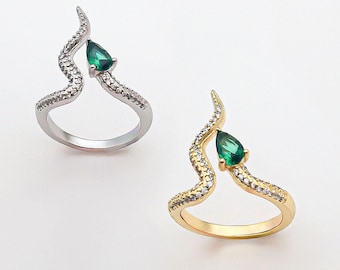 Gold Plated Snake Ring, Sterling Silver Snake Ring, Adjustable Snake Ring, Open Snake Ring, Adjustable Serpent Band, Snake Jewelry