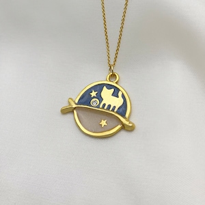 Gold Plated Cat Necklace, Cute Cat Pendant, Celestial Necklace, Moon & Star Necklace, Cat Lovers Gift, Birthday Gift, Christmas Gift