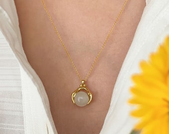 Gold Plated Natural Stone Necklace, Agate Necklace, Bloodstone Necklace, Amethyst Necklace, Mystical Sphere, Christmas Gift, Birthday Gift